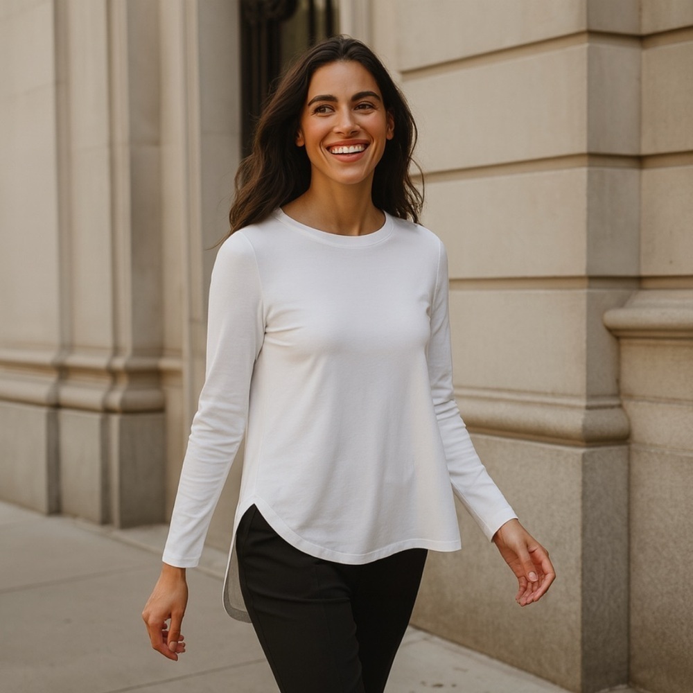 Anthropologie Herou Elegant White High Low Long Sleeve Women's Top Size Small